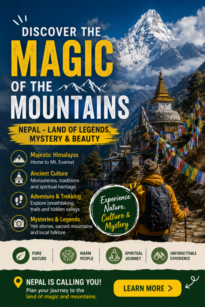 magical mountains in the world, country famous for magic, mountain mysteries, Nepal mountain magic, Himalayan legends, Himalayan mystery, Yeti legend, Nepal folklore, magical places in Nepal, sacred mountains, mountain mythology, Nepal tourism, Himalayan culture, mysterious mountains in the world.