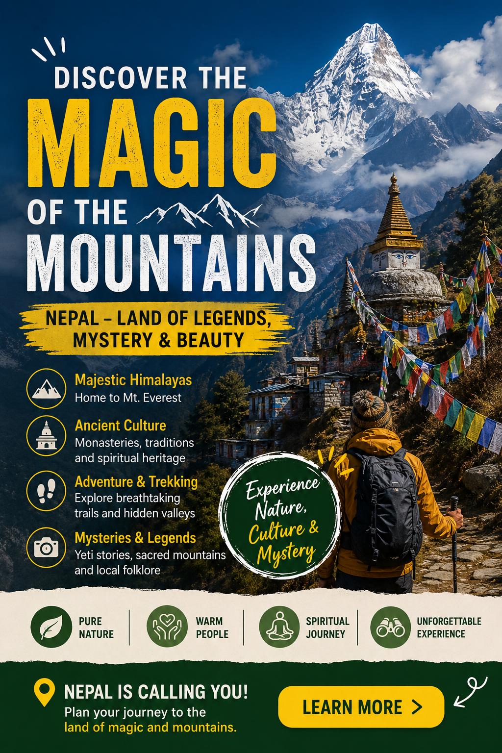 magical mountains in the world, country famous for magic, mountain mysteries, Nepal mountain magic, Himalayan legends, Himalayan mystery, Yeti legend, Nepal folklore, magical places in Nepal, sacred mountains, mountain mythology, Nepal tourism, Himalayan culture, mysterious mountains in the world.